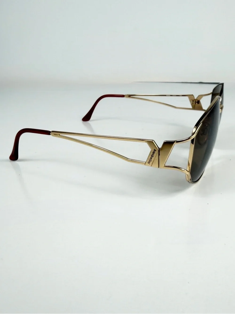 VTG Yves Saint Laurent 6029 Sunglasses Gold Open Frame YSL Deadstock Full Set